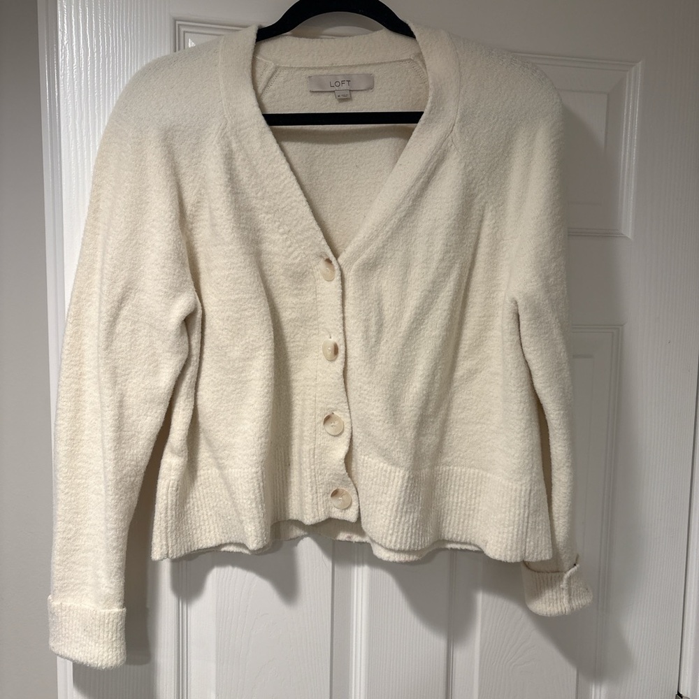 LOFT Women's Ivory Button-Up Cardigan